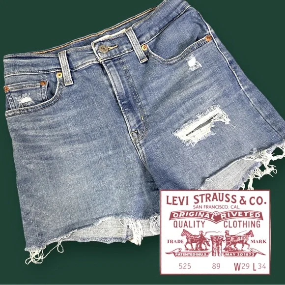 EUC LEVIS Distressed High Rise Cutoff Shorts in Medium-Light Blue. 27🩳 - Picture 1 of 12